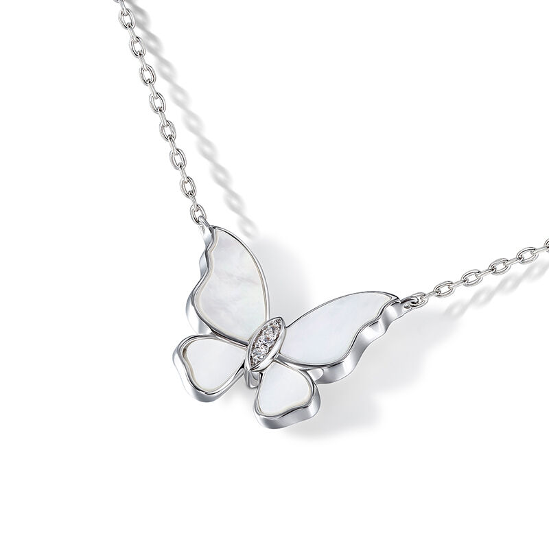 Jeulia Butterfly Sterling Silver Mother of Pearl Necklace