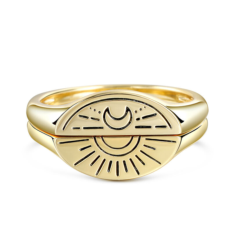 Jeulia Sun and Moon Signet Sterling Silver Ring Set