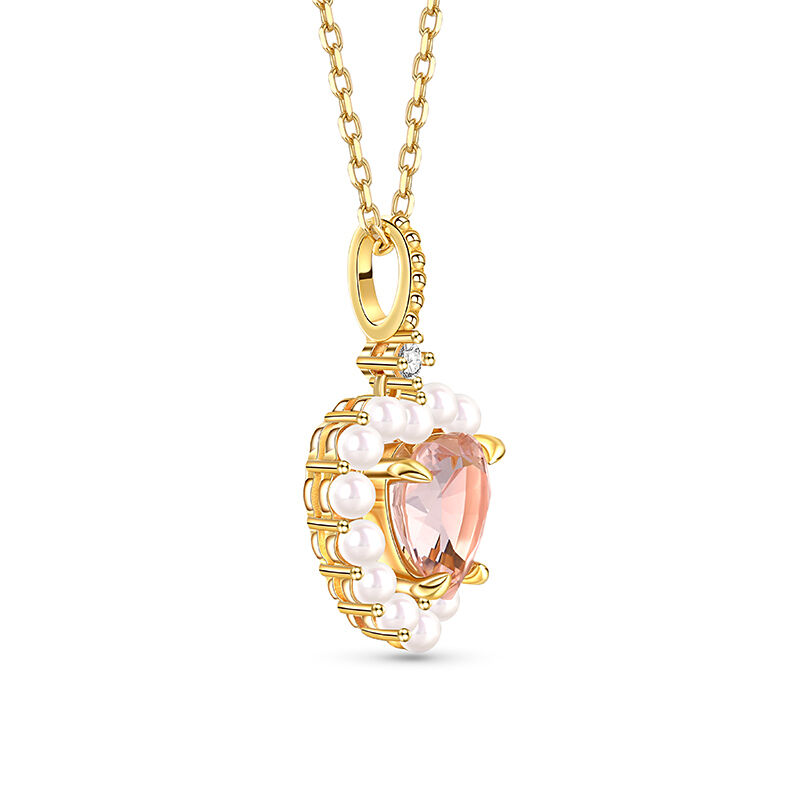 Jeulia Pearl Halo Heart Cut Synthetic Morganite Sterling Silver Necklace