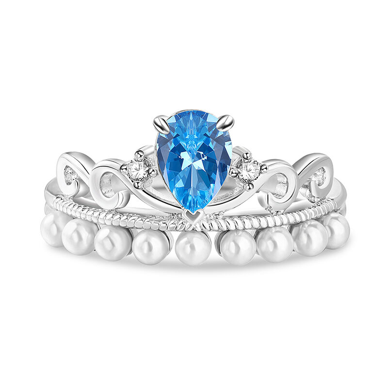 Jeulia White Pearl Mermaid Aquamarine Pear Engagement Ring Sterling Silver