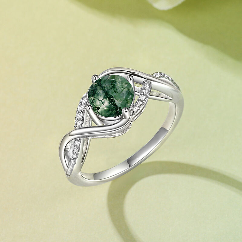 Jeulia Dainty Twist Moss Agate Ring