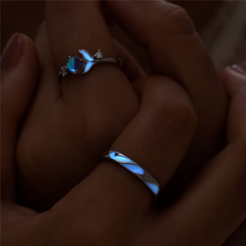 Jeulia Glowing Band Glazestone Adjustable Sterling Silver Couple Rings