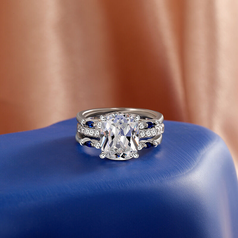 Jeulia Interchangeable Hidden Halo Engagement Ring Set Blue and White Interval