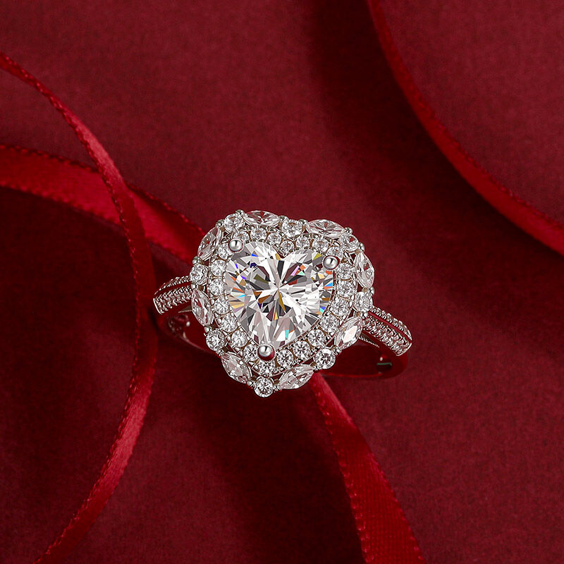 Jeulia Anello di Fidanzamento Vintage a Forma di Cuore con Doppio Alone in Argento Sterling