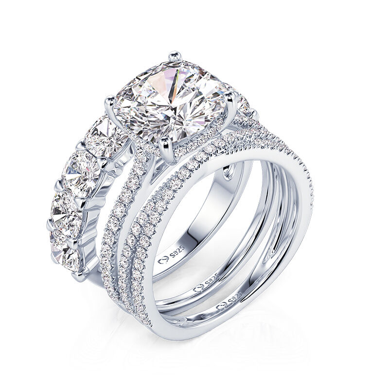 Jeulia Hidden Halo Glitter Radiant Cut Ring Set 3PCS