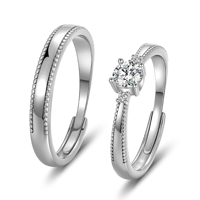 Jeulia Simple Beaded Edge Adjustable Couple Rings Set