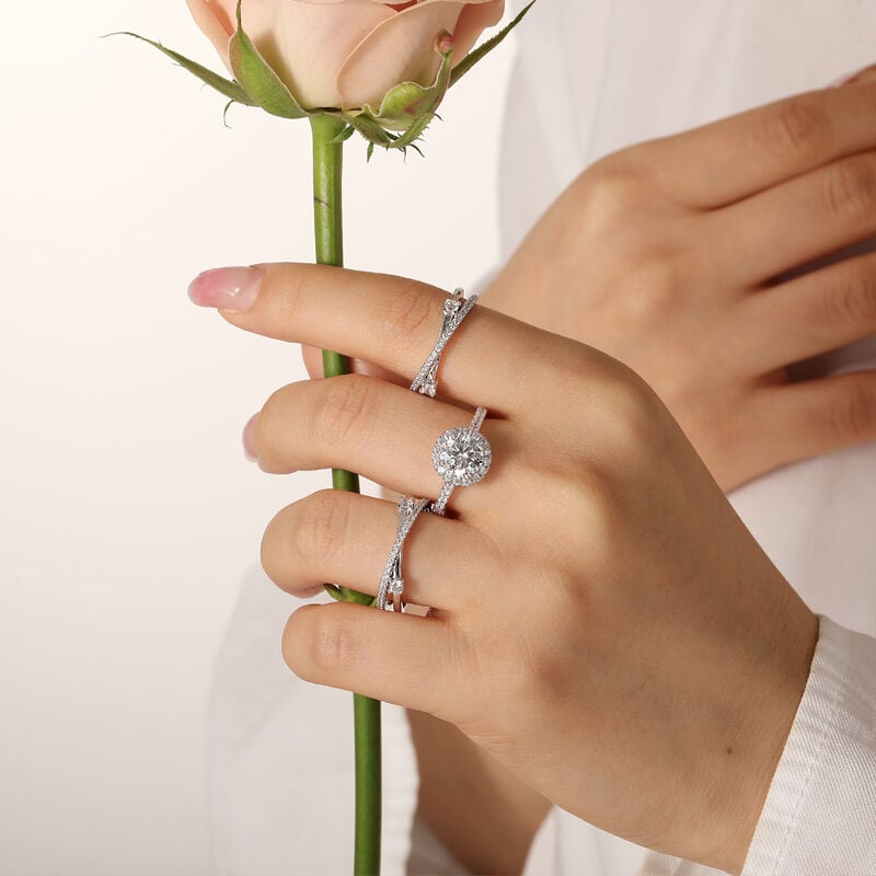 Jeulia Symmetrical Twisted Enhancer Halo Round Cut Bridal Set