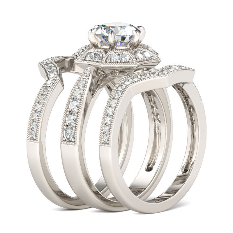 Jeulia Art Deco Round Cut Sterling Silver Ring Set - Jeulia Jewelry