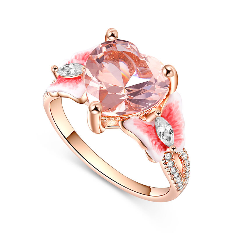 Jeulia Enamel Butterfly Heart Cut Synthetic Morganite Twist Sterling Silver Ring