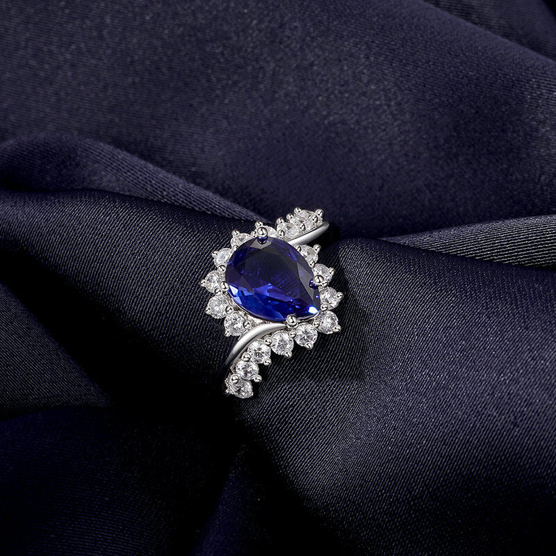 Jeulia Art Deco Halo Sapphire Pear Cut Engagement Ring Sterling Silver