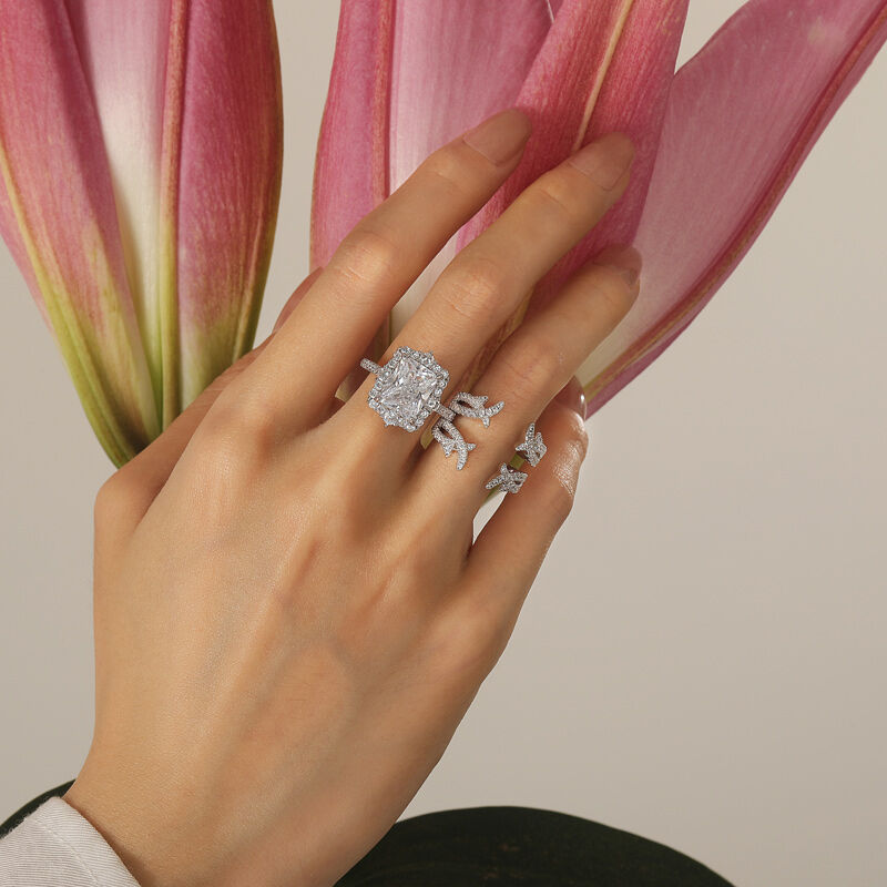 Jeulia Set di Anelli con Corona Spinata e Alone Decorativo
