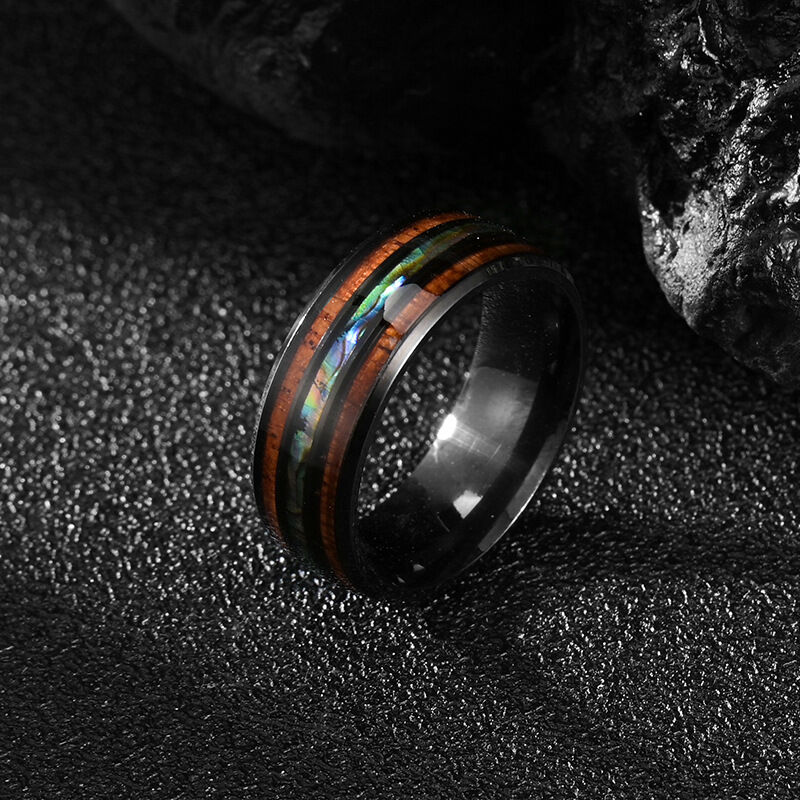 Jeulia Anillo Hombre Negro Simple de Madera Koa Acero Titanio