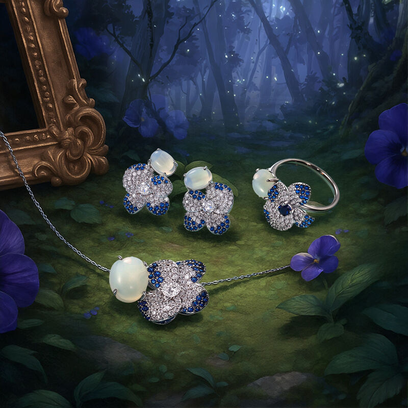 Jeulia Midsummer Night Pansy Moonstone Flower Stud Earrings