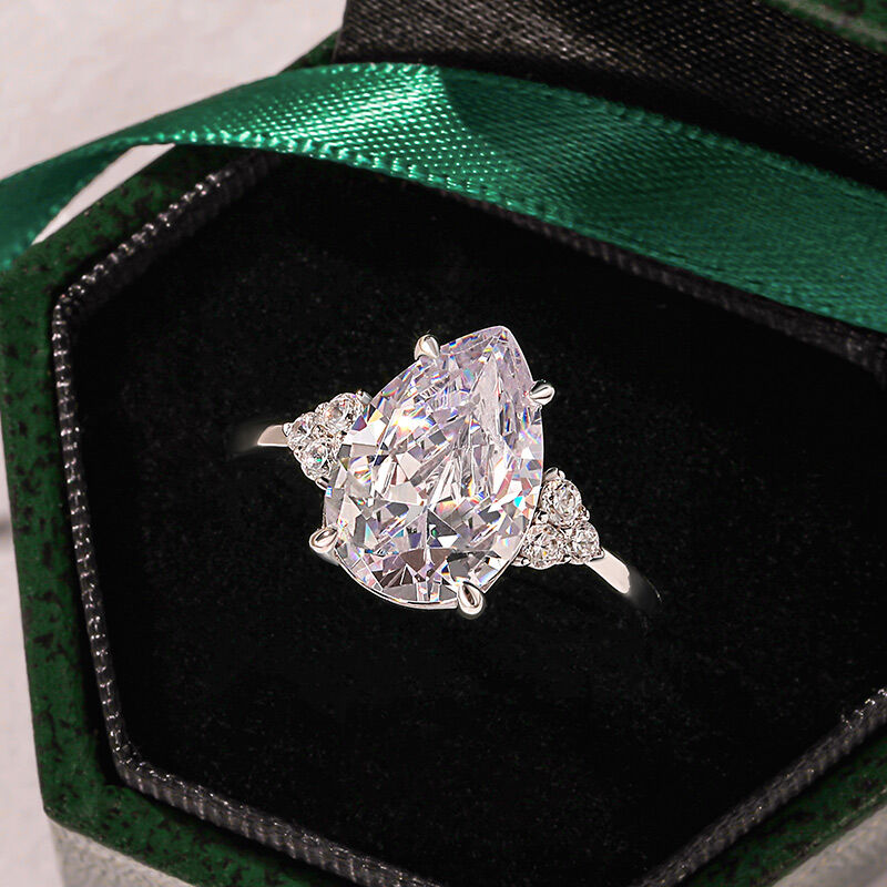 Jeulia Pear Three Stone Engagement Ring Sterling Silver