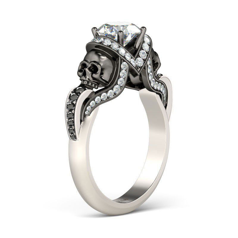 Jeulia Two Tone Round Cut Sterling Silver Skull Ring