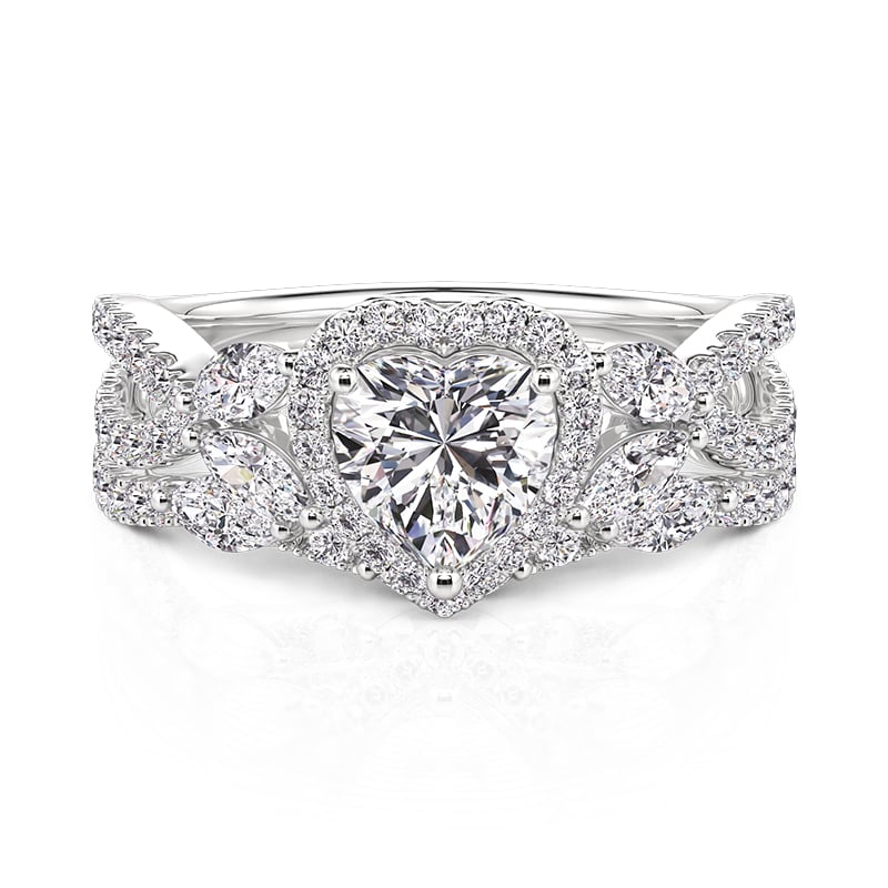 Jeulia Halo Twist Pointed Leaf Love Heart Ring Set