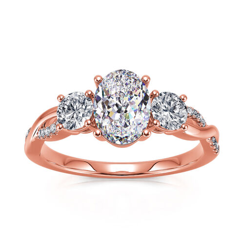 Jeulia 10K/14K/18K Gold Platinum Twist Three Stone Oval Cut Ring