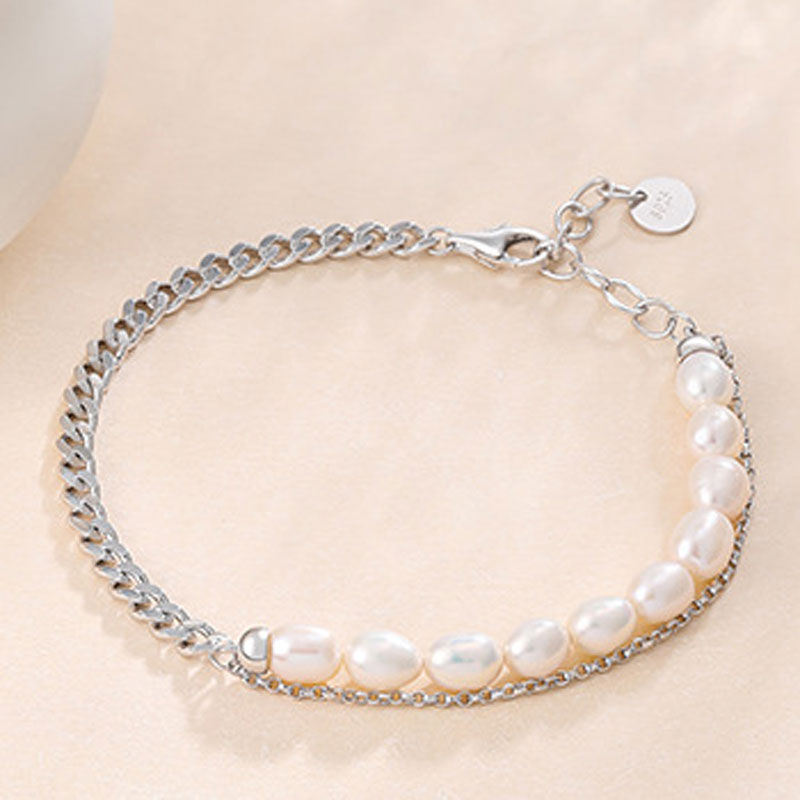 Jeulia Demi Pearl and Chain Sterling Silver Bracelet