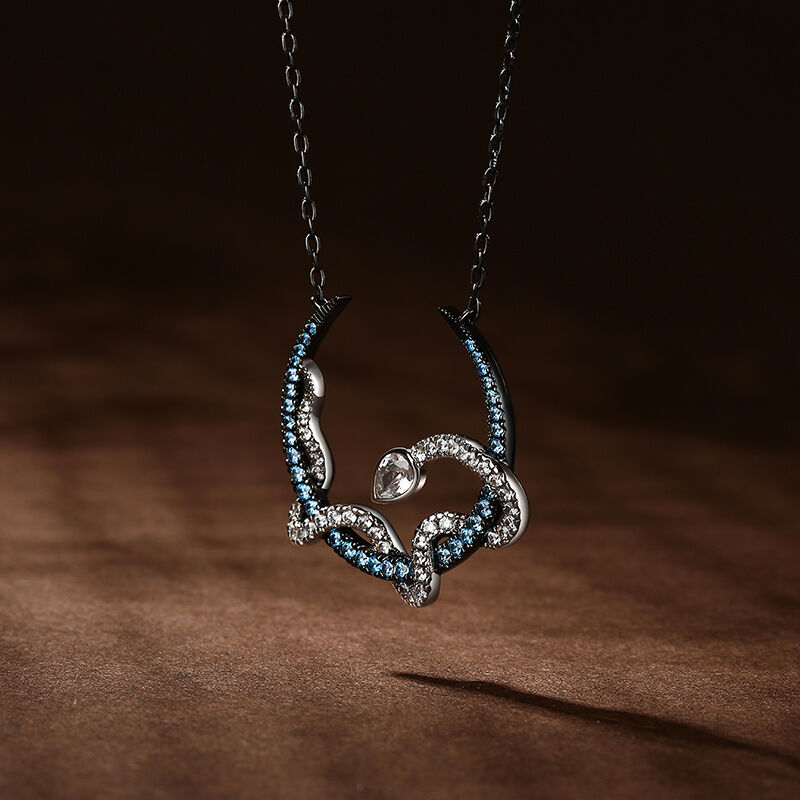 Jeulia "Interwoven Snake with Crescent" Sterling Silver Necklace