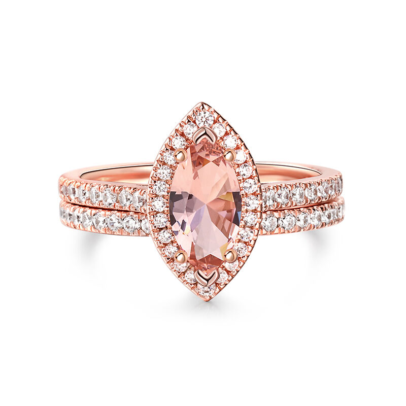 Jeulia Halo Marquise Cut Synthetic Morganite Sterling Silver Ring Set