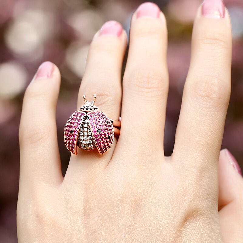 Jeulia Fliegender Marienkäfer Beweglicher Ring aus Sterlingsilber