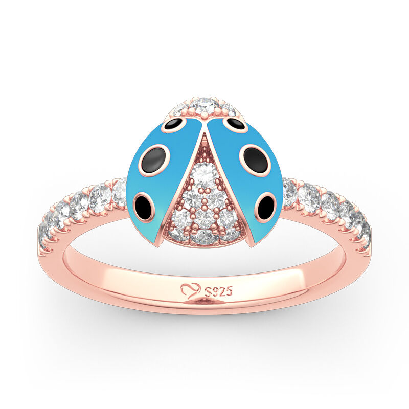 Jeulia Lucky Blue Ladybug Sterling Silver Ring