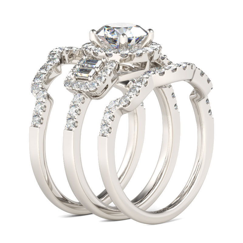 Jeulia Halo Round Cut Sterling Silver Ring Set