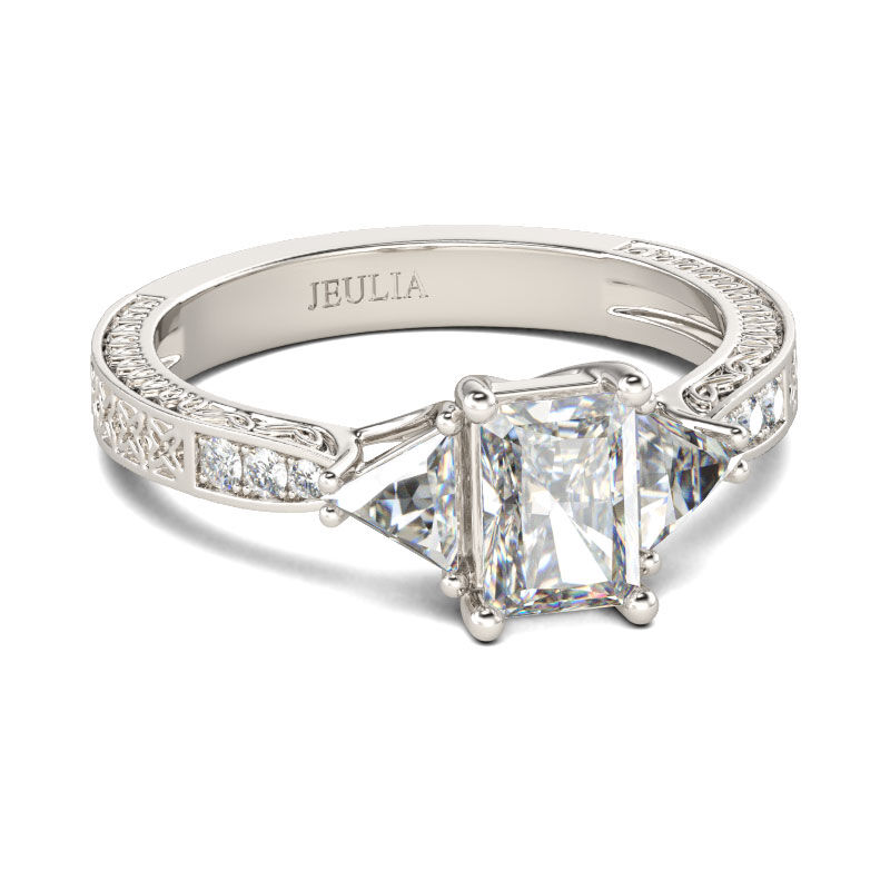 Jeulia Three Stone Radiant Cut Sterling Silver Ring
