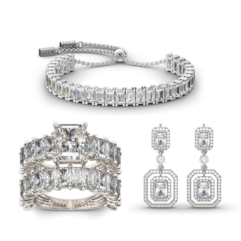 Jeulia Luxurious Radiant Cut Sterling Silver Jewelry Set
