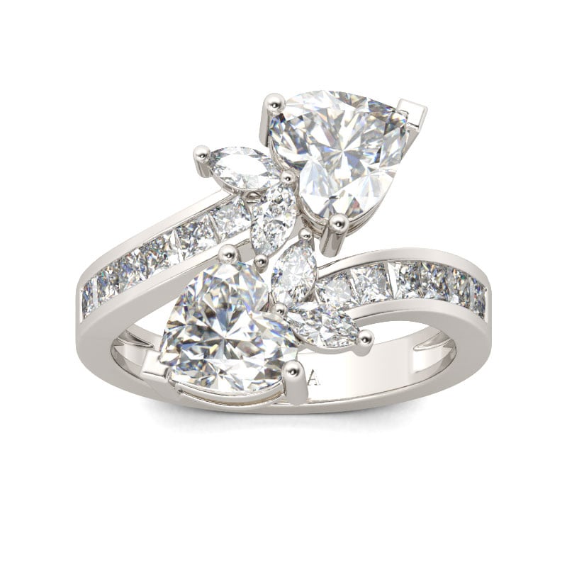 Jeulia Two Stone Heart Cut Sterling Silver Ring