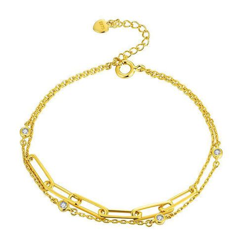 Jeulia Double-Layered Chain Round Cut Sterling Silver Bracelet