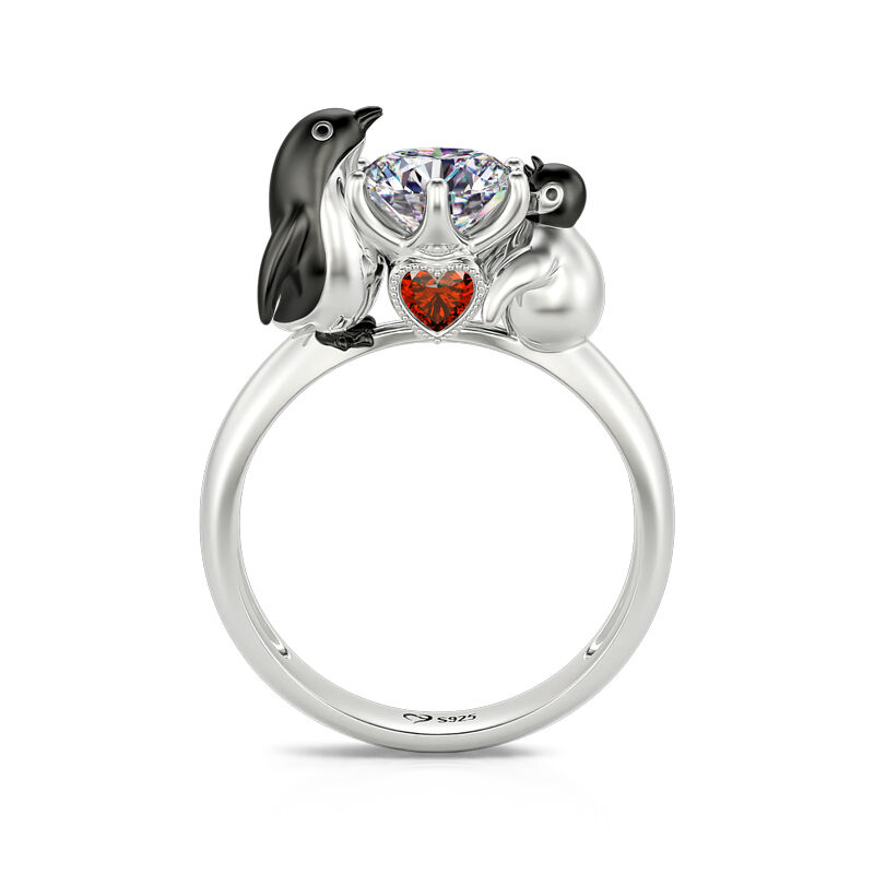 Jeulia Hug Me "Play with My Baby" Penguin Round Cut Sterling Silver Ring