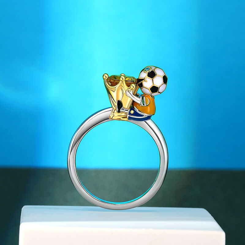 Jeulia Hug Me "You're My Champion" Brazil Football Team Round Cut Sterling Silver Ring