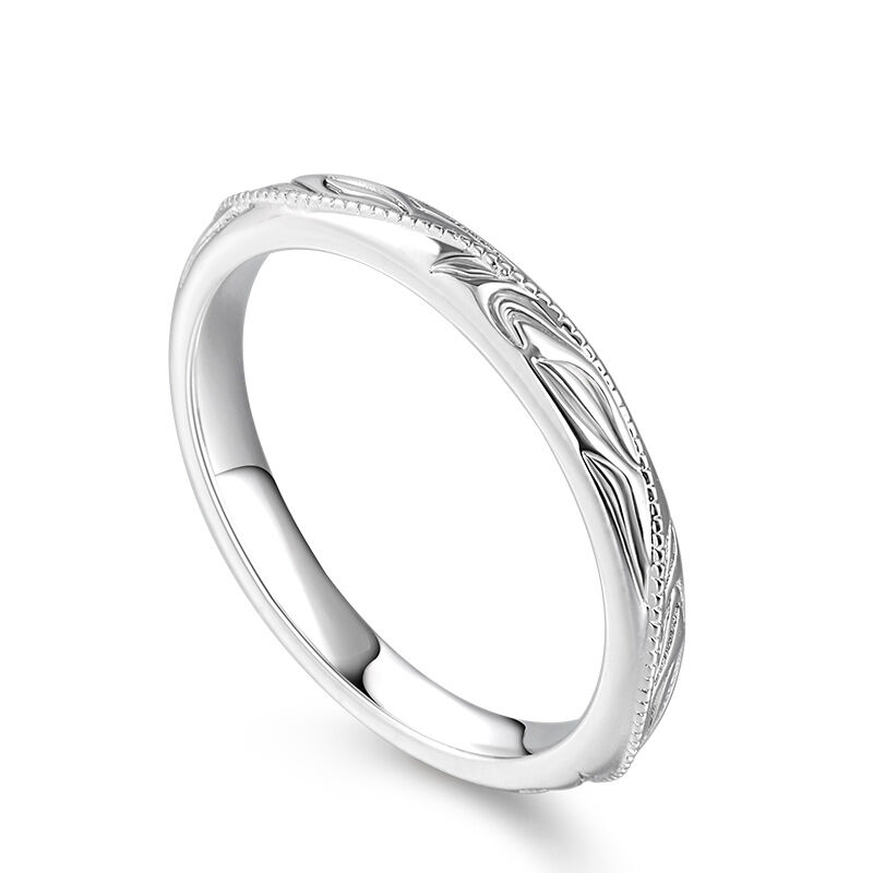 Jeulia "Always & Forever" Unique Leaf Carved Sterling Silver Women's Band