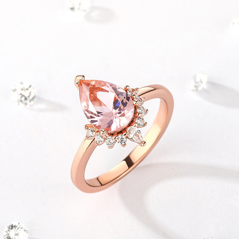 Jeulia Pear Cut Synthetic Morganite Sterling Silver Ring