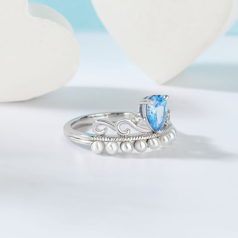 Jeulia White Pearl Mermaid Aquamarine Pear Engagement Ring Sterling Silver