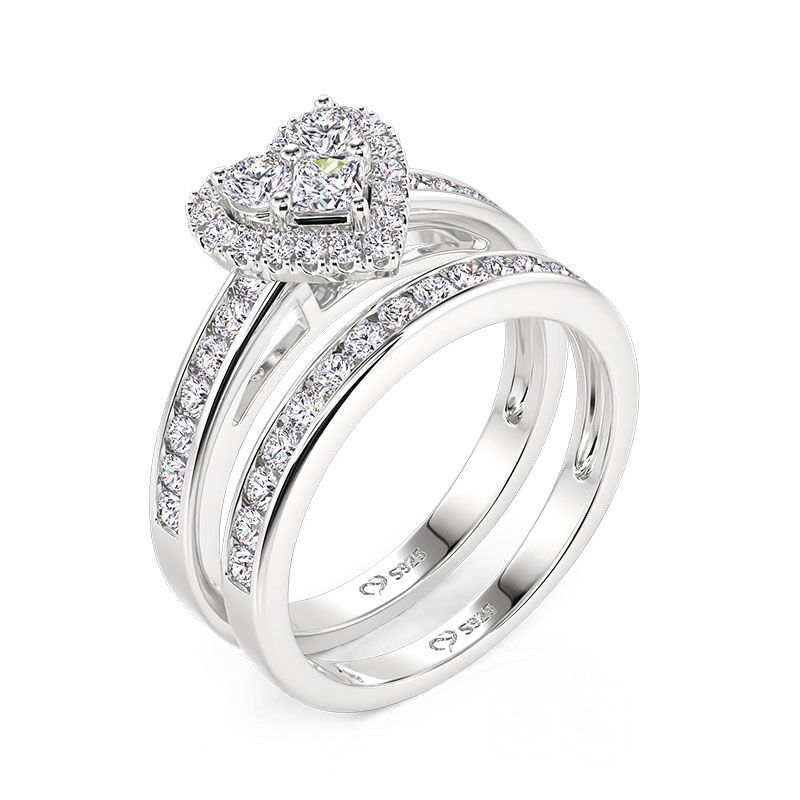 Jeulia Halo Heart Shaped Promise Ring Set