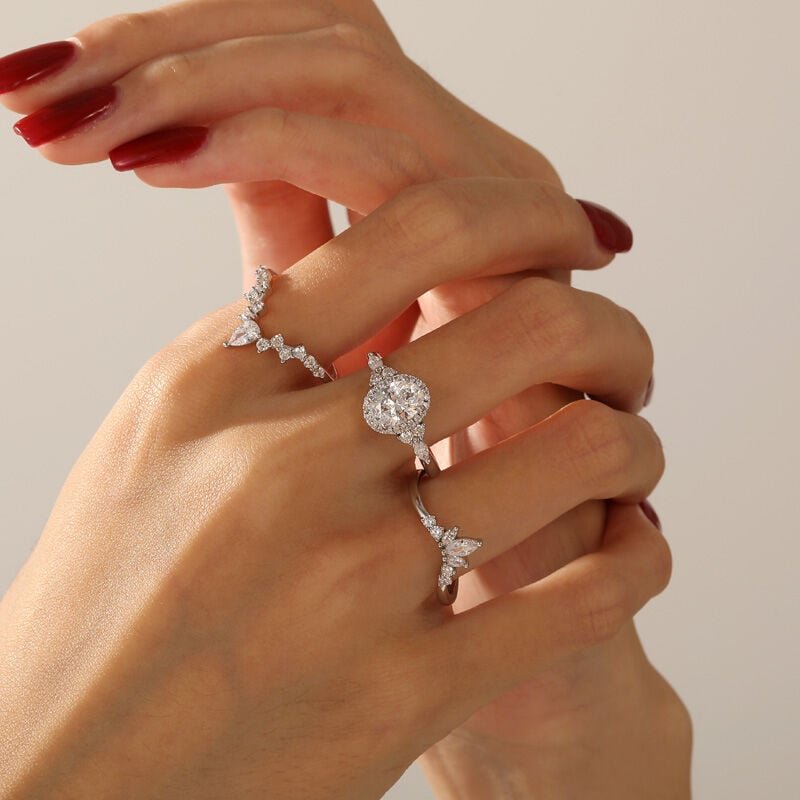 Jeulia Olivetta Vintage Oval Cut Halo Ring Set 3pcs