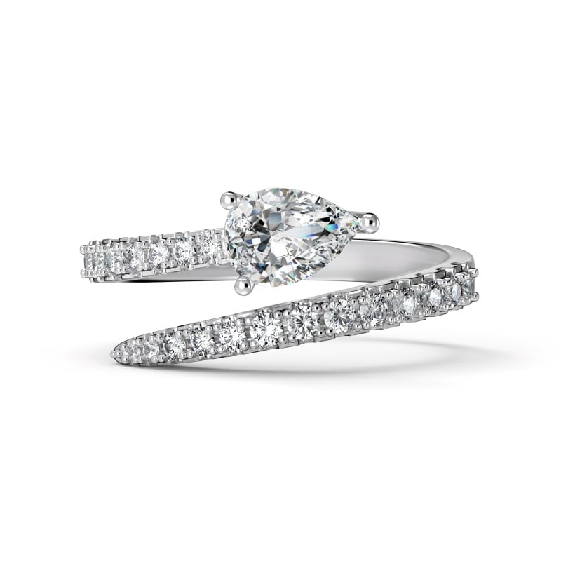 Jeulia "Star Trails" Bypass Design Pear Cut Sterling Silver Open Ring