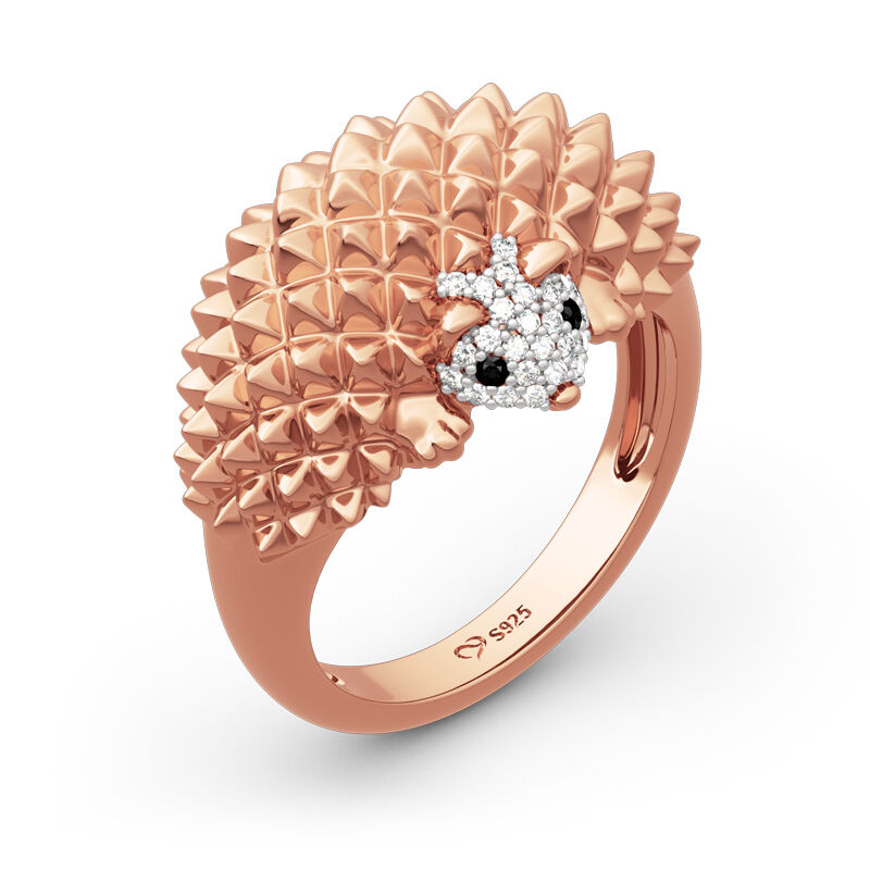 Jeulia "Precious Gift" Hedgehog Design Sterling Silver Ring
