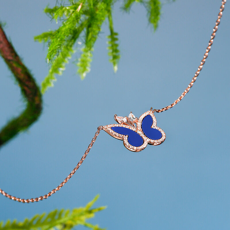 Jeulia Blue Lapis Butterfly Sterling Silver Necklace