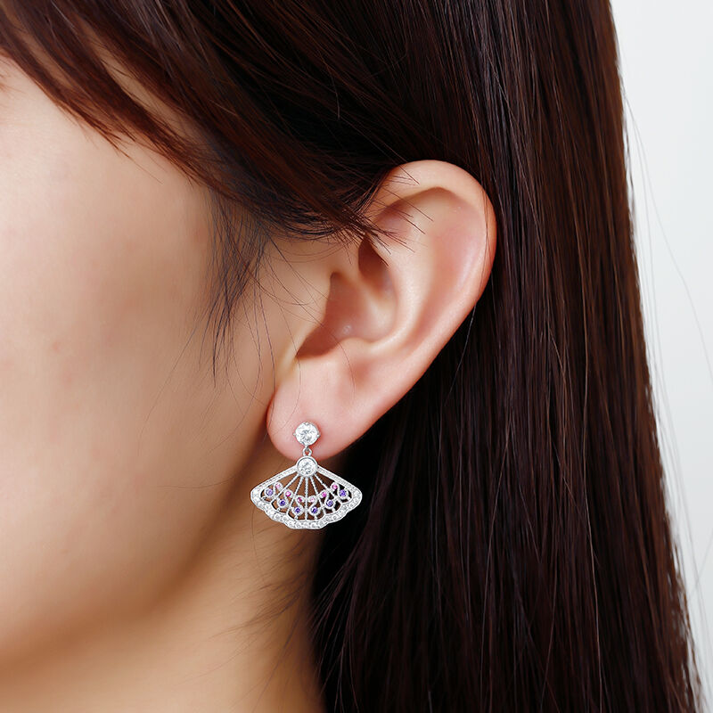 Jeulia "Power&Love" Fan Design Sterling Silver Earrings