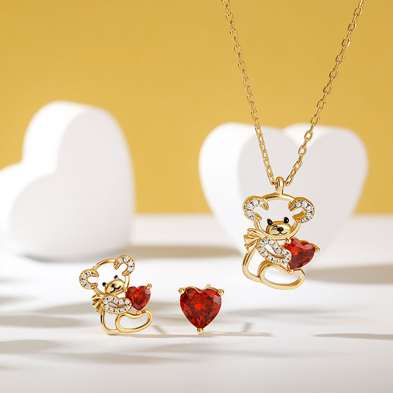 جوليا مجموعة مجوهرات تيدي بير والقلب "اقع في الحب" من الفضة الإسترليني
