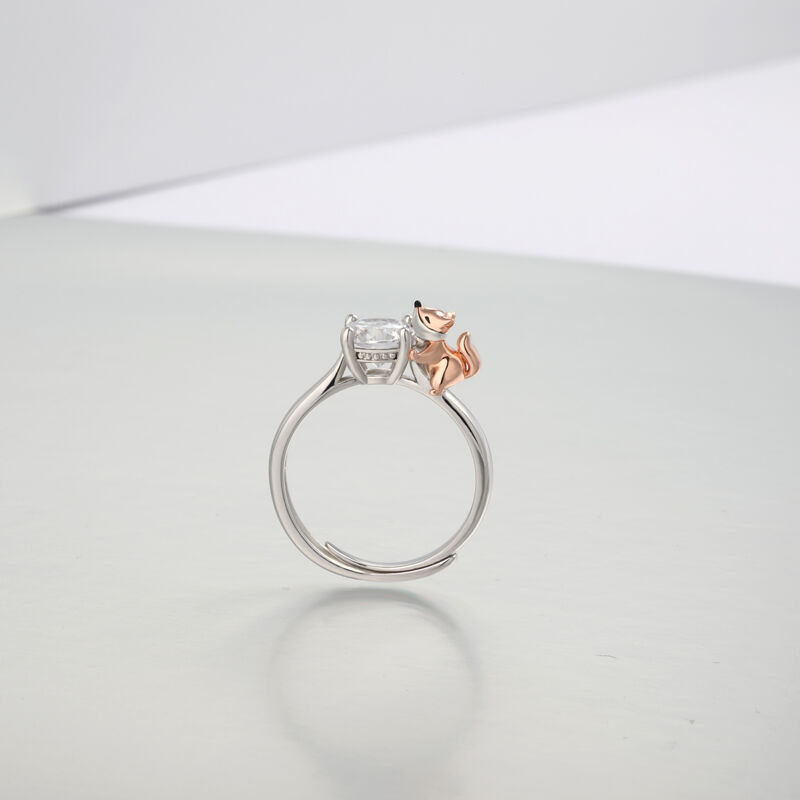 Jeulia Hug Me "Baby Fox" Round Cut Sterling Silver Adjustable Ring