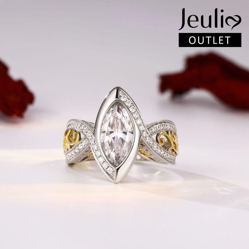 Jeulia Vintage Two Tone Marquise Cut Sterling Silver Ring