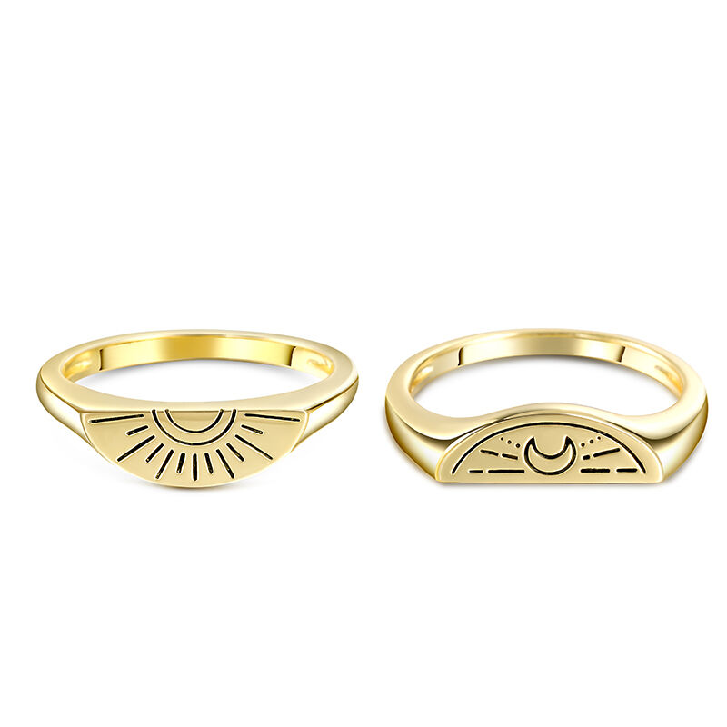 Jeulia Sun and Moon Signet Sterling Silver Ring Set