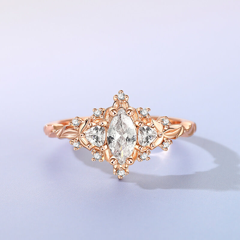 Jeulia Vintage Marquise Engagement Ring Three Stone Silver