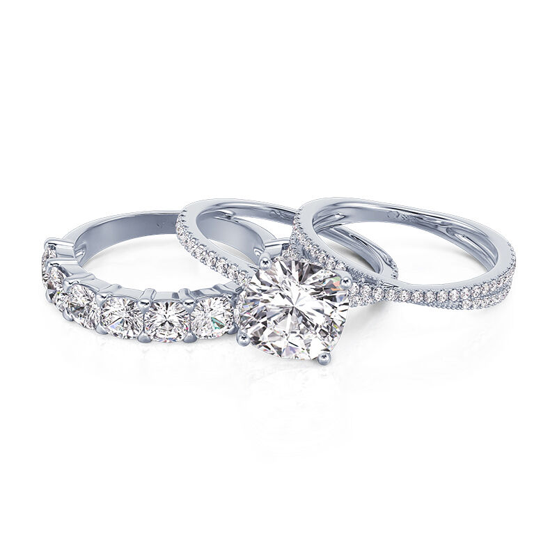 Jeulia Hidden Halo Glitter Radiant Cut Ring Set 3PCS