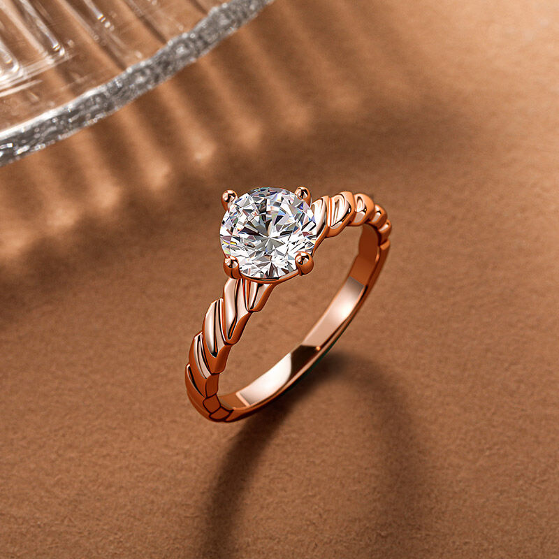 Jeulia Anillo de Compromiso Solitario Redondo Color Oro Rosa Trenzado