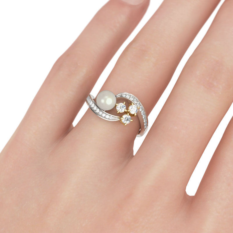 Jeulia Bypass Faux Pearl Sterling Silver Ring